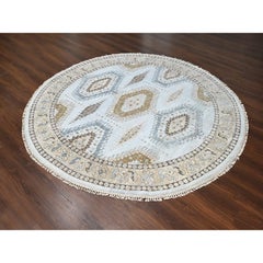 8'x8' Gossamer Veil Gris Tapis rond en laine du village zoroastrien noué à la main