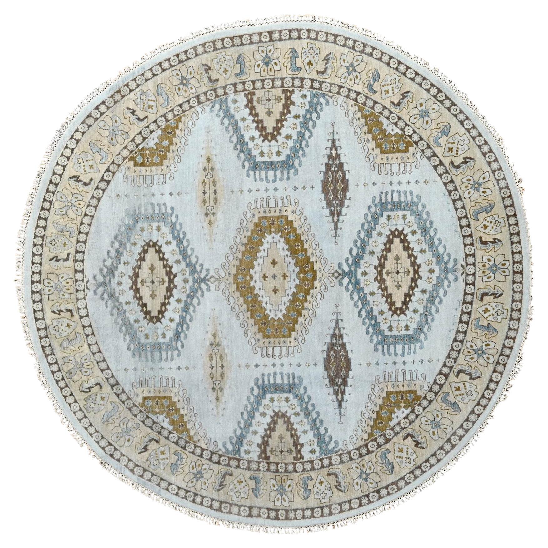 8'x8' Gossamer Veil Gray Hand Knotted Zoroastrian Village Wool Round Rug