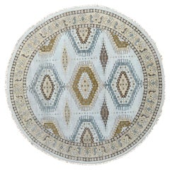 8'x8' Gossamer Veil Gris Tapis rond en laine du village zoroastrien noué à la main