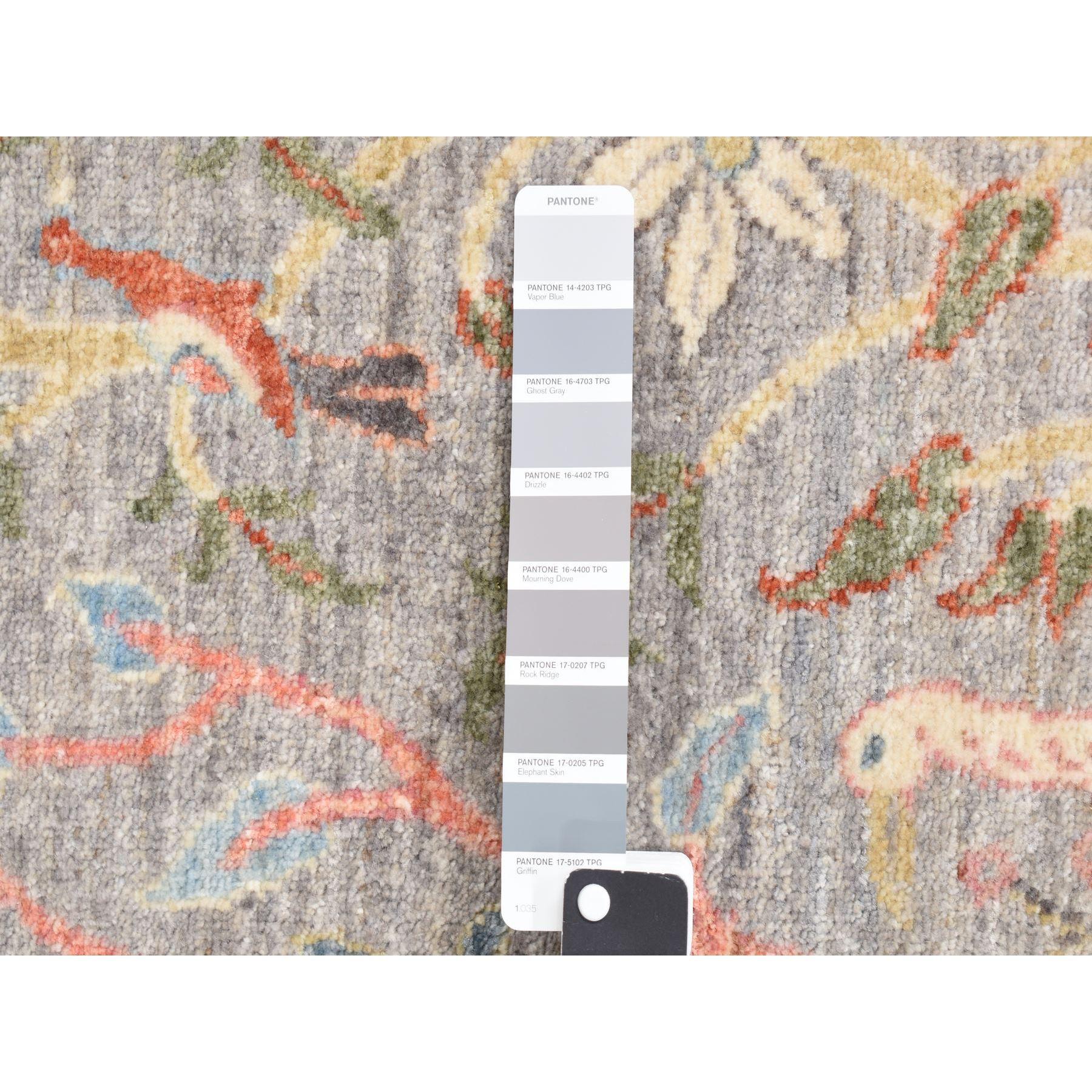 8'x8' Grau, Afghanische Peshawar Paradiesvögel, Wolle Handgeknüpft, Quadratischer Teppich im Angebot 2