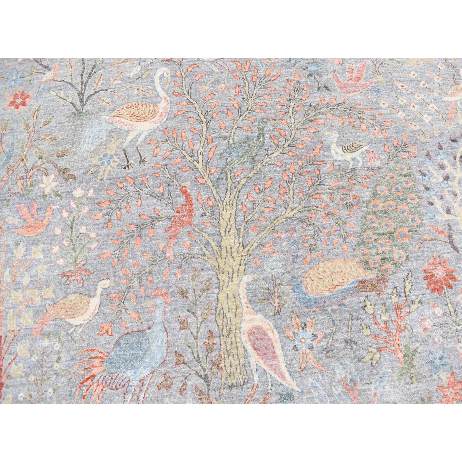 8'x8' Grau, Afghanische Peshawar Paradiesvögel, Wolle Handgeknüpft, Quadratischer Teppich im Angebot 3