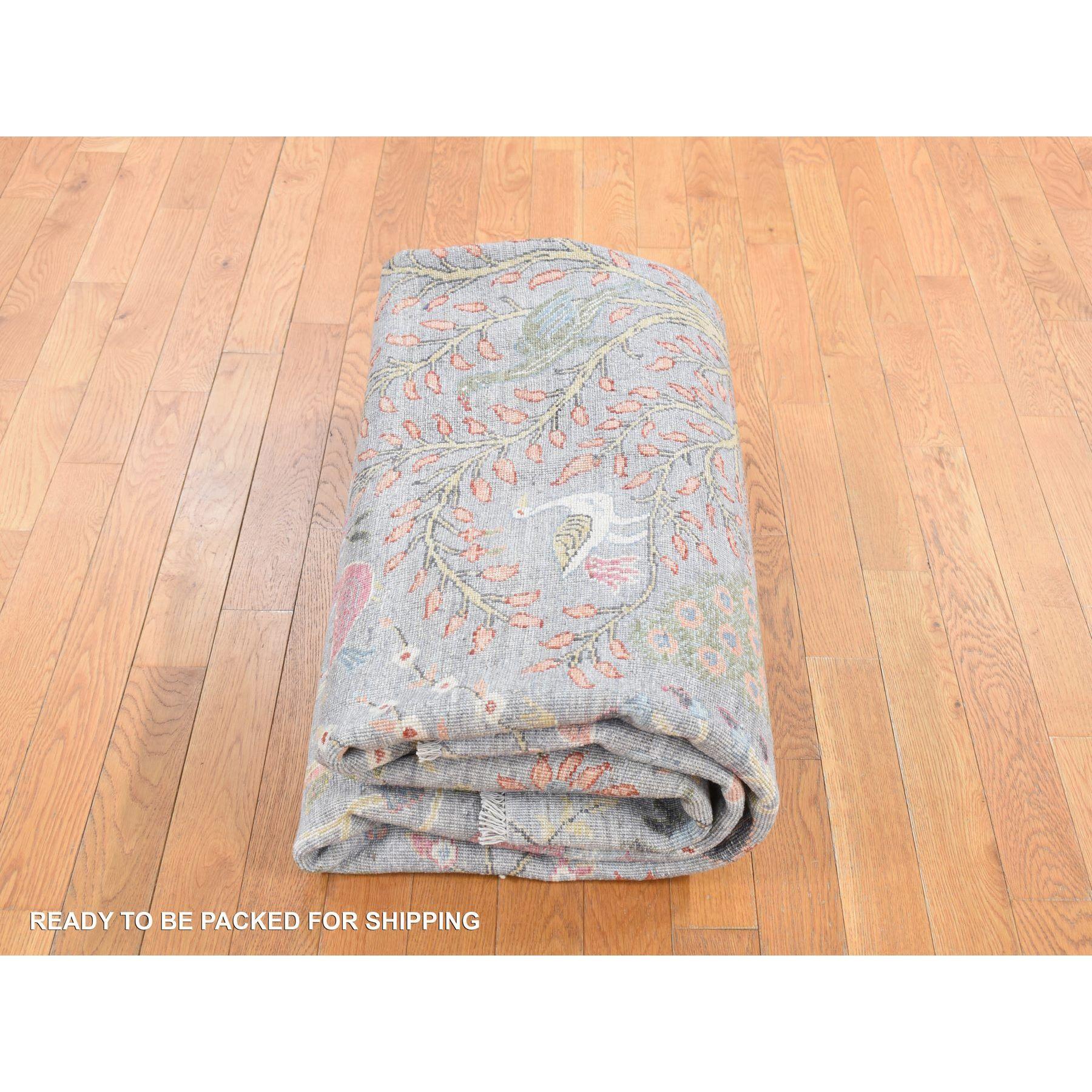 8'x8' Grau, Afghanische Peshawar Paradiesvögel, Wolle Handgeknüpft, Quadratischer Teppich im Angebot 4