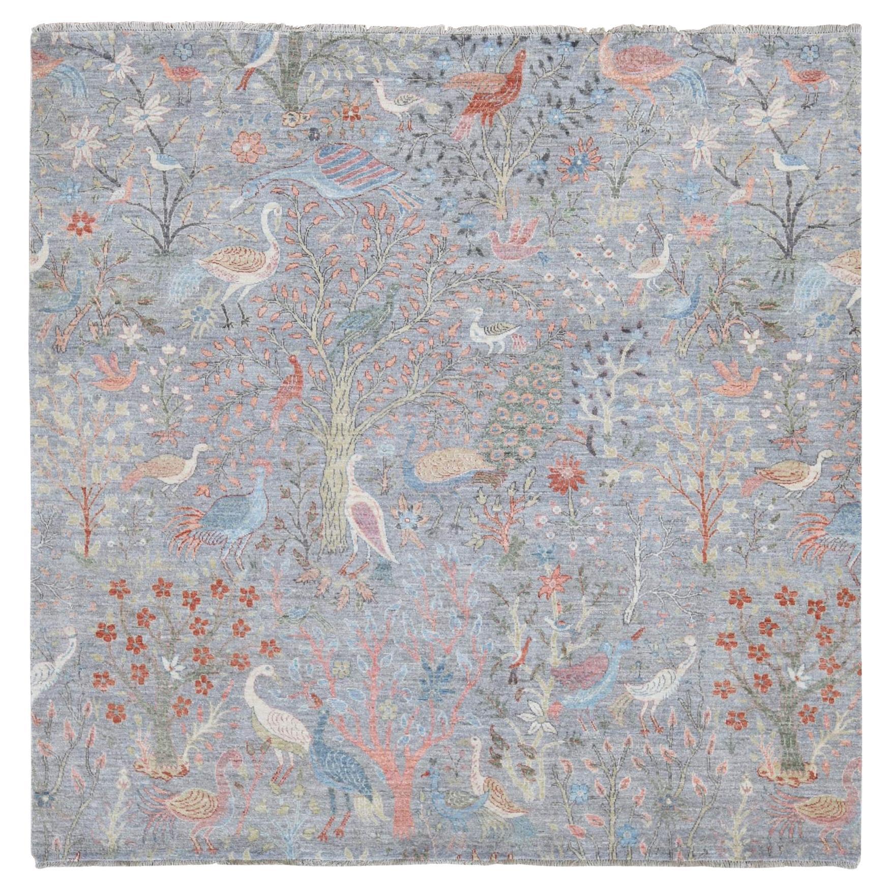 8
x8
Grau, Afghanische Peshawar Paradiesvögel, Wolle Handgeknüpft, Quadratischer Teppich