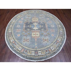 8'x8' Gray Antique Caucasian Influence Design Hand Knotted Wool Round Rug