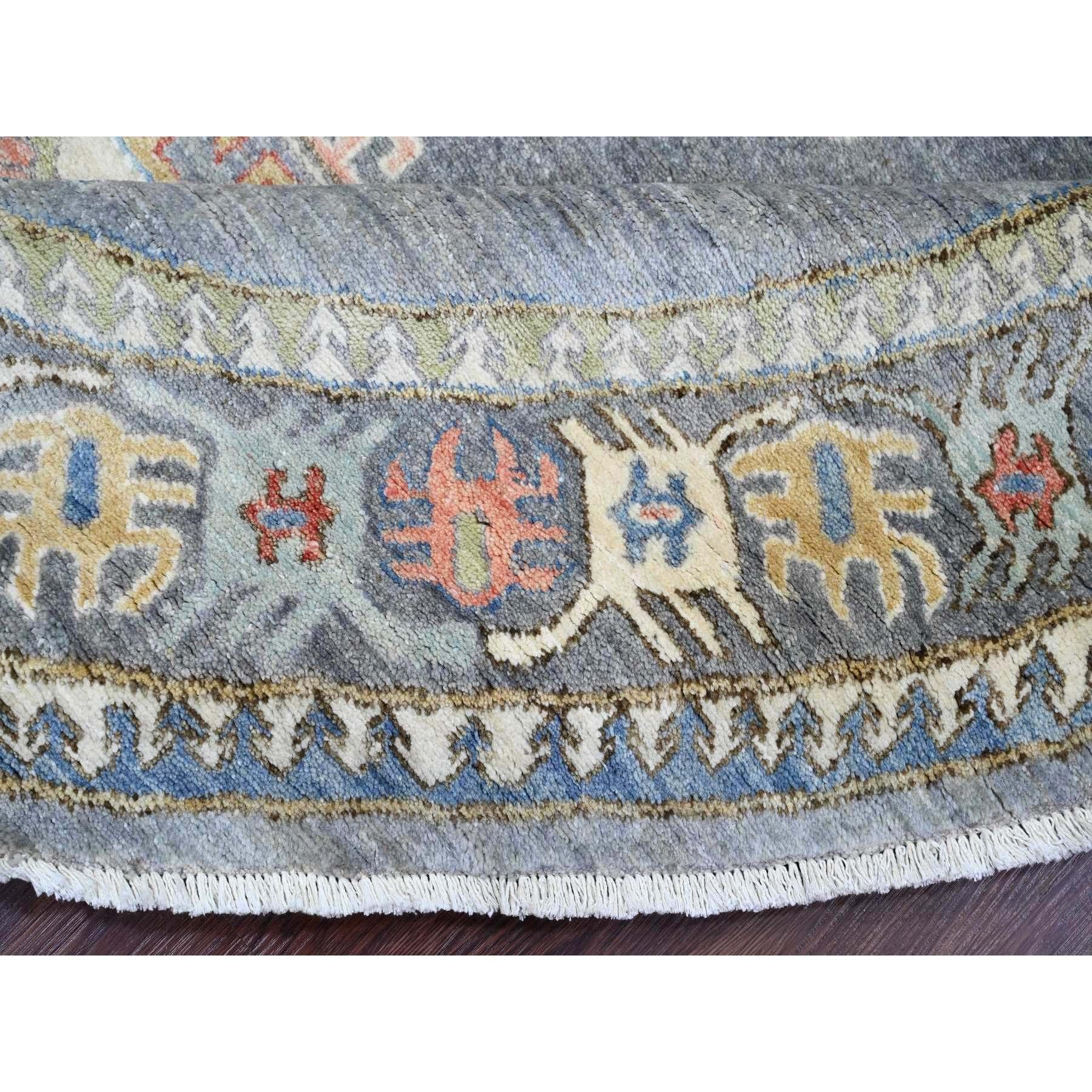 8'x8' Grau Antik Kaukasisch Einfluss Design Hand geknüpft Wolle Runde Teppich im Zustand „Neu“ im Angebot in Carlstadt, NJ