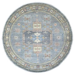 8'x8' Gray Antique Caucasian Influence Design Hand Knotted Wool Round Rug