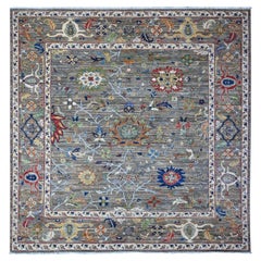 8'x8' Gray Fine Aryana Ziegler Mahal Colorful Design Hand Made Wool Square Rug
