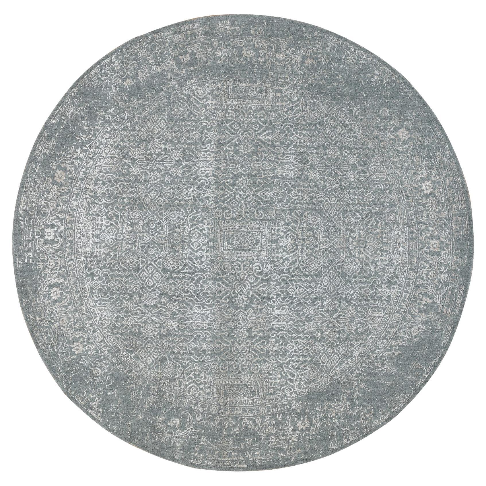 8'x8' Grau Feiner Jacquard-Teppich aus handgewebter moderner Wolle und Kunstseide Orientteppich