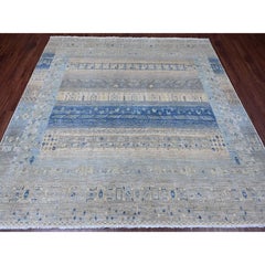 8'x8' Gray Hand Knotted Fine Kashkuli Animal Figurines Soft Wool Square Rug
