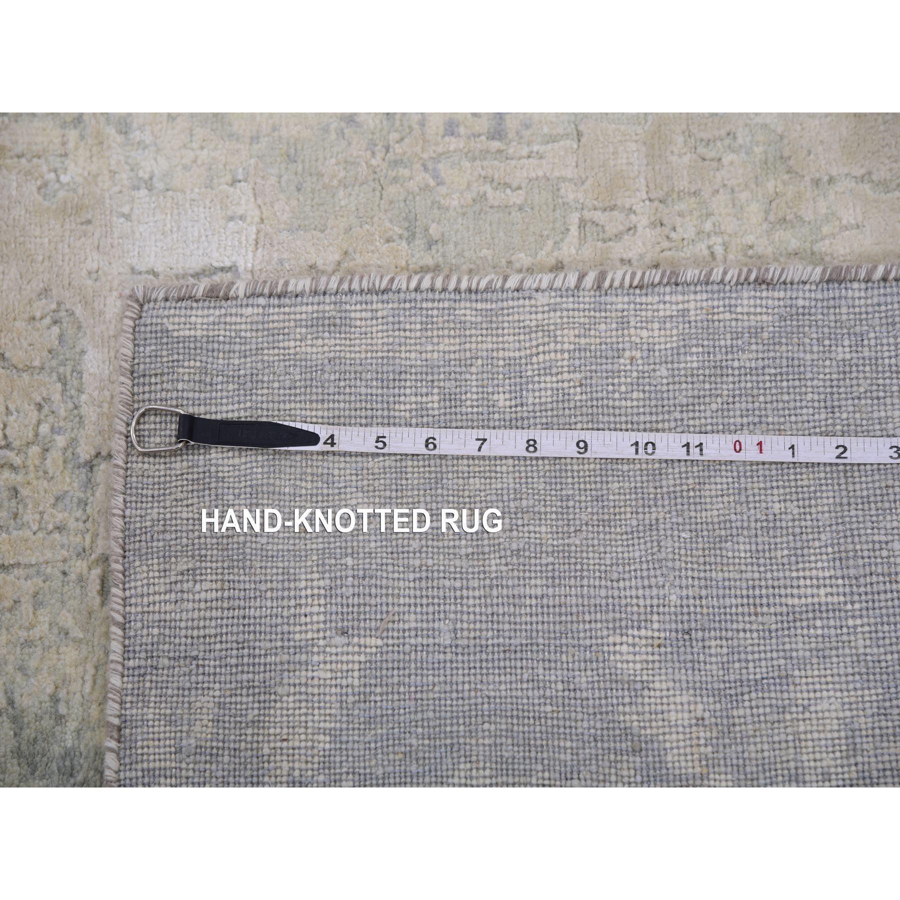 8'x8' Gray Hand Knotted Modern Abstract Design Wool and Silk Square Rug For Sale 5