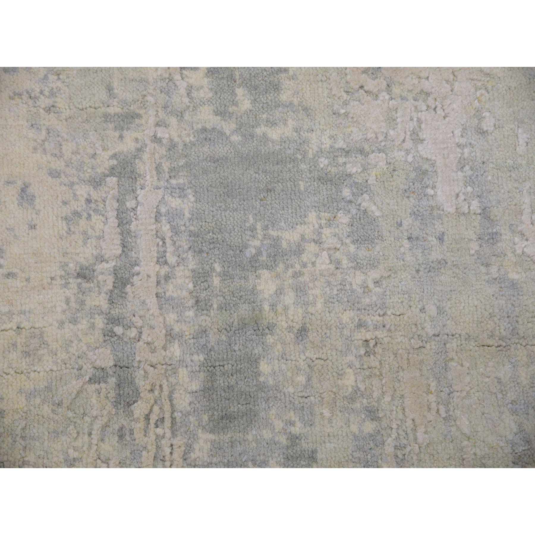 8'x8' Gray Hand Knotted Modern Abstract Design Wool and Silk Square Rug For Sale 2