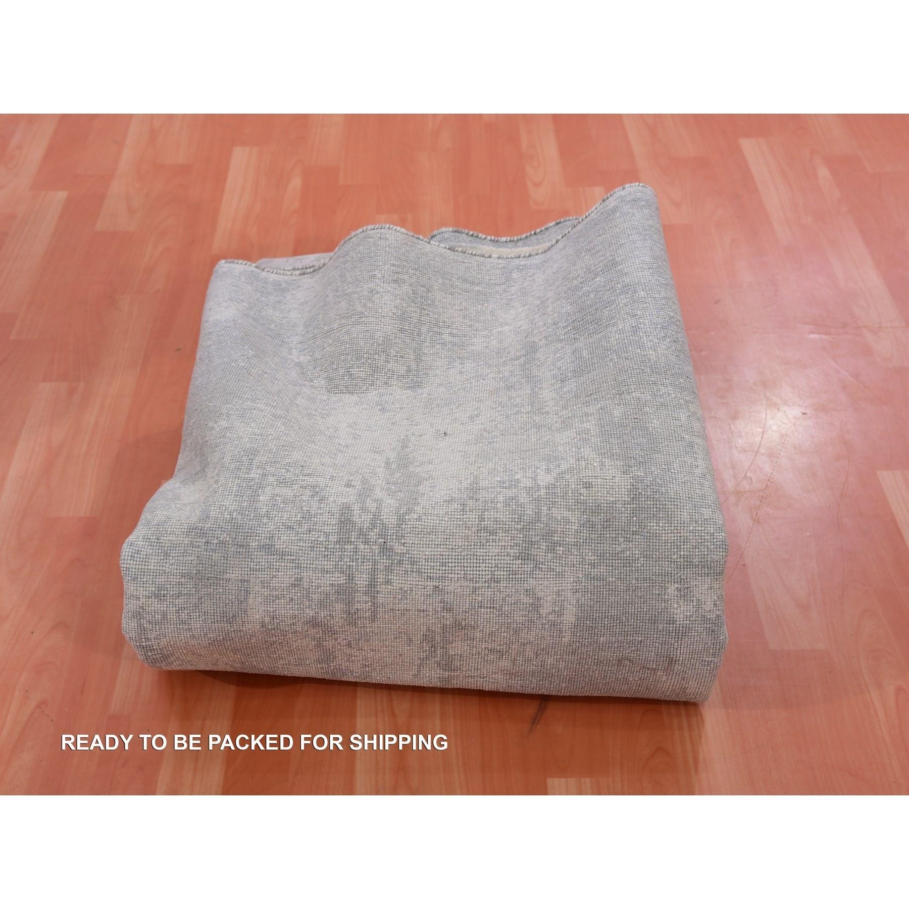 8'x8' Gray Hand Knotted Modern Abstract Design Wool and Silk Square Rug For Sale 3