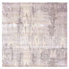 Tappeto quadrato in lana e seta 8'x8' grigio annodato a mano dal design astratto moderno