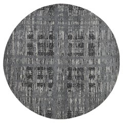 8'x8' Gray, Hand Spun Undyed Natural Wool, Modern, Hand Knotted, Round, Rug