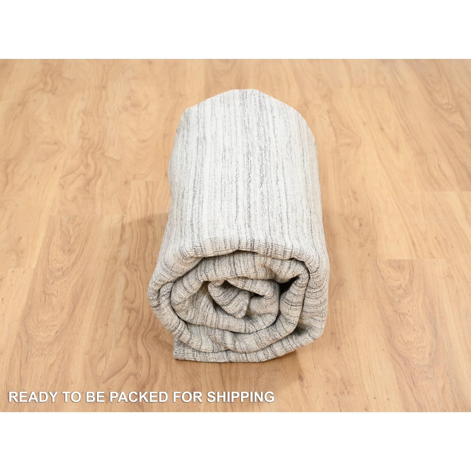 8'x8' Grau, Modernes Design, handgewebter, ungefärbter, runder Teppich aus natürlicher Wolle im Angebot 4