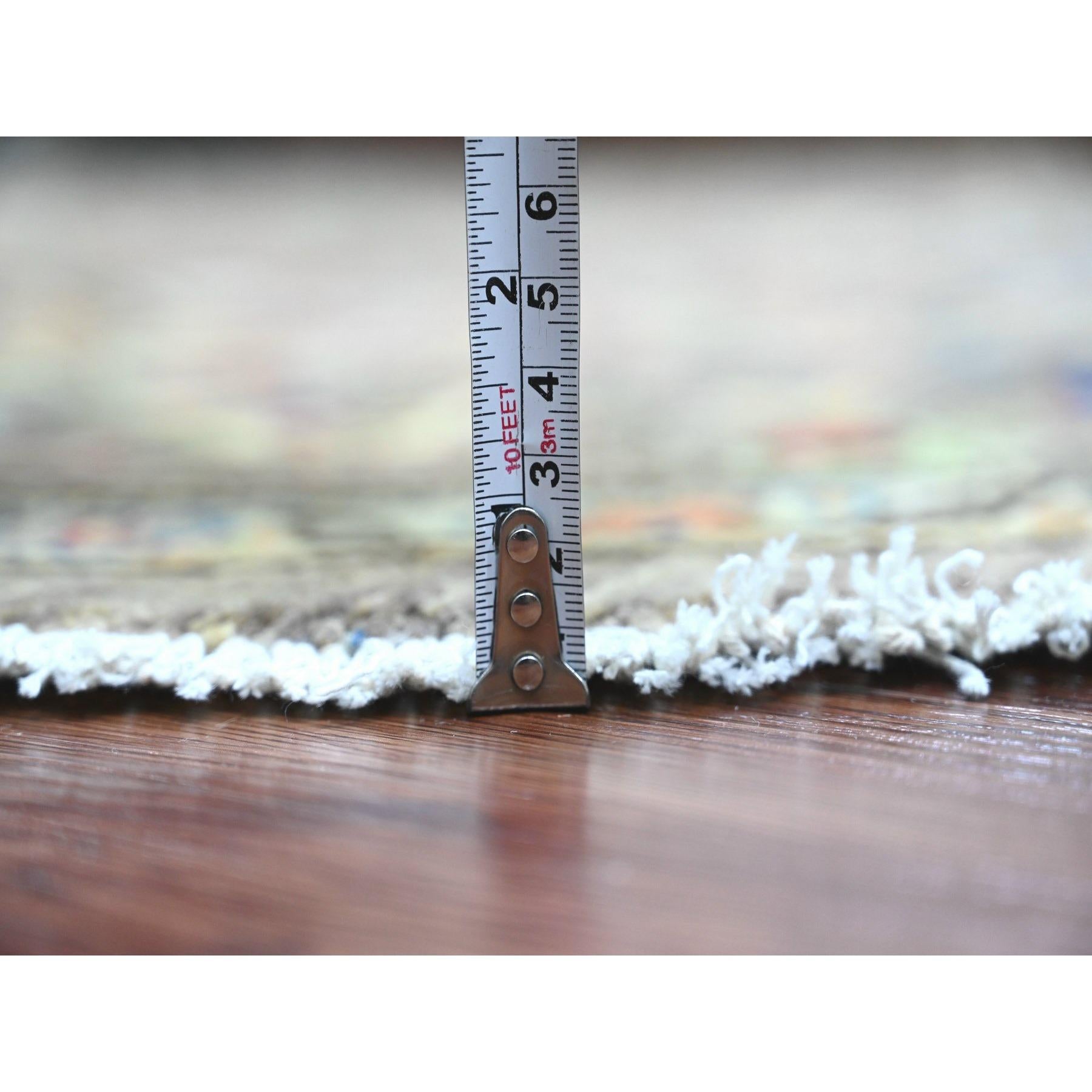 8'x8' Grauer Peshawar mit Bijar Garus Design Handgeknüpfter Wollteppich rund im Angebot 3