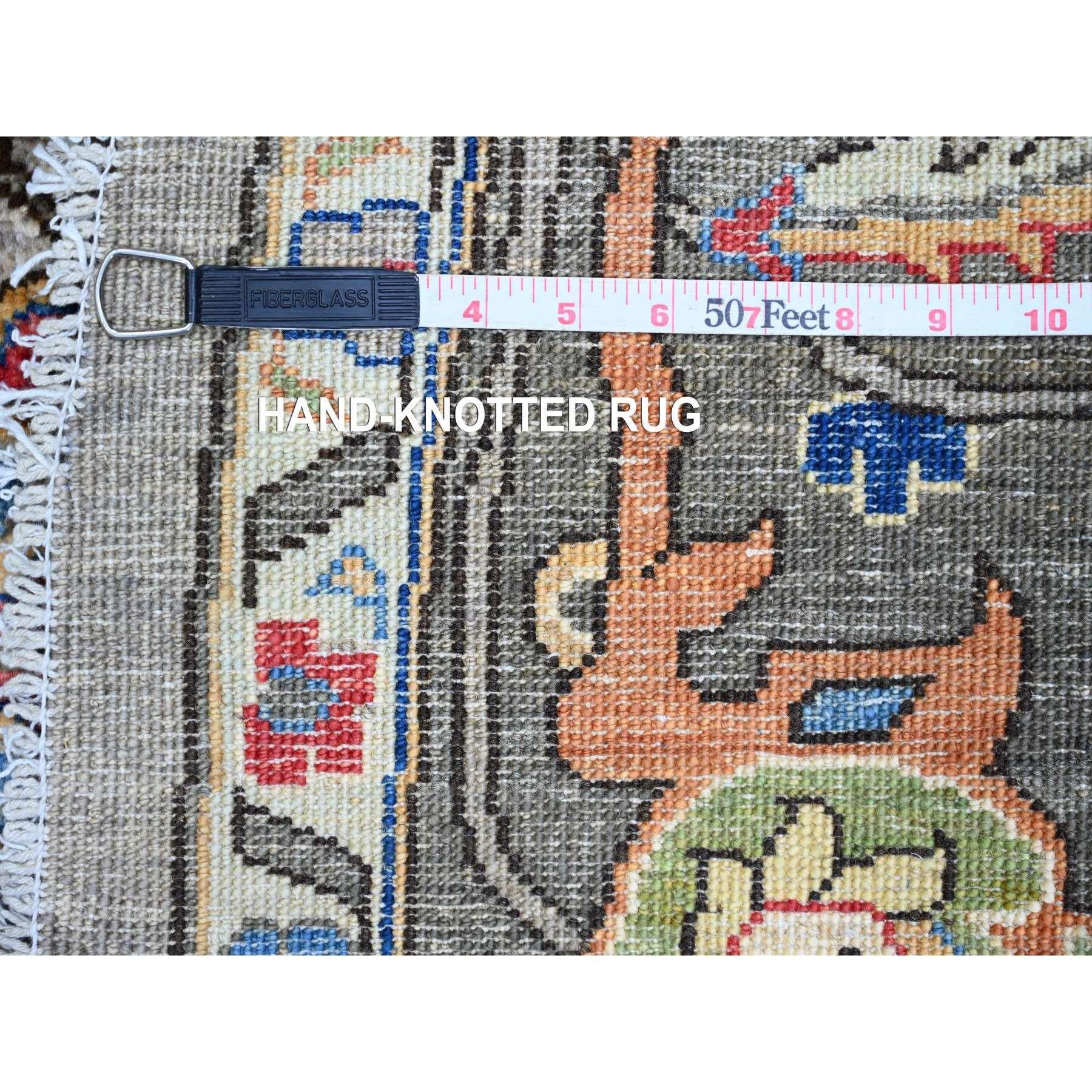 8'x8' Grauer Peshawar mit Bijar Garus Design Handgeknüpfter Wollteppich rund im Angebot 4