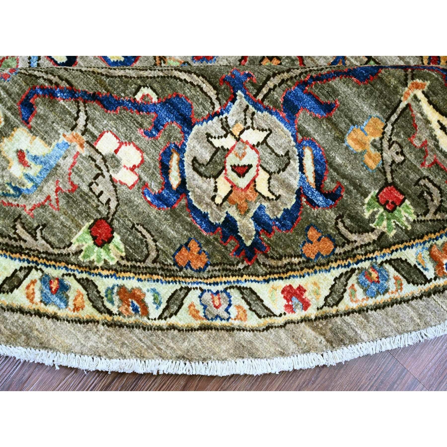 8'x8' Grauer Peshawar mit Bijar Garus Design Handgeknüpfter Wollteppich rund (21. Jahrhundert und zeitgenössisch) im Angebot