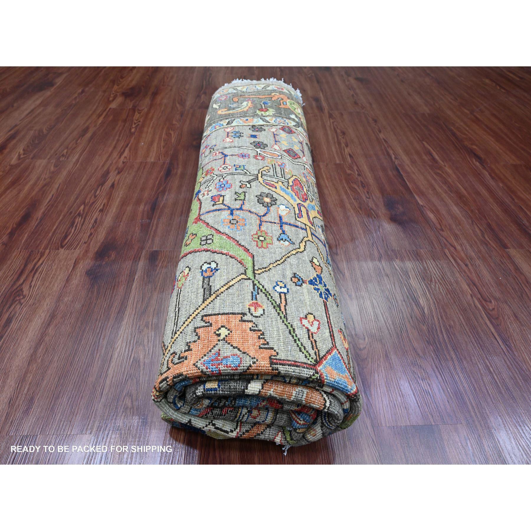 8'x8' Grauer Peshawar mit Bijar Garus Design Handgeknüpfter Wollteppich rund im Angebot 2