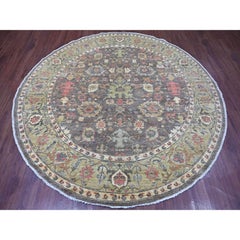 8'x8' Grauer Peshawar mit Ziegler Mahal Design Handgeknüpfter Wollteppich rund