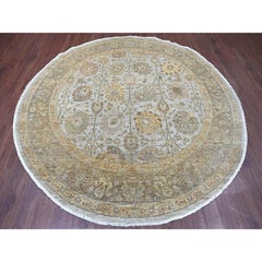 8'x8' Grauer Peshawar mit Ziegler Mahal Design Handgeknüpfter Wollteppich rund