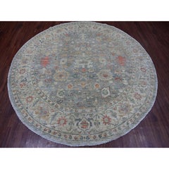 8'x8' Gray Peshawar with Ziegler Mahal Design Hand Knotted Wool Round Rug