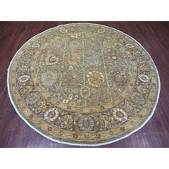 8'x8' Grauer Peshawar mit Ziegler Mahal Design Handgeknüpfter Wollteppich rund