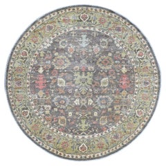 8'x8' Grauer Peshawar mit Ziegler Mahal Design Handgeknüpfter Wollteppich rund
