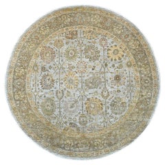 8'x8' Grauer Peshawar mit Ziegler Mahal Design Handgeknüpfter Wollteppich rund