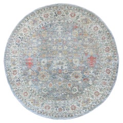 8'x8' Gray Peshawar with Ziegler Mahal Design Hand Knotted Wool Round Rug