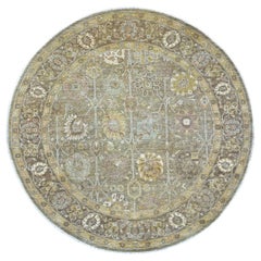 8'x8' Grauer Peshawar mit Ziegler Mahal Design Handgeknüpfter Wollteppich rund