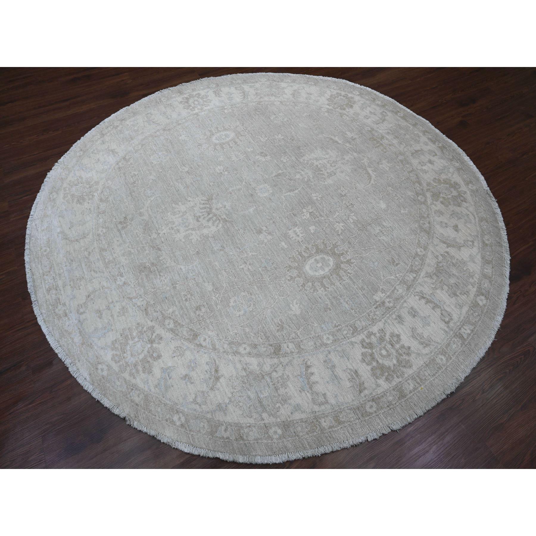 Oushak 8'x8' Gray Washed Out Ziegler Mahal Revival Hand Knotted Pure Wool Round Rug For Sale
