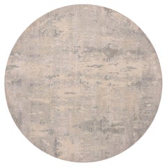 8'x8' Alfombra Redonda de Lana y Seda Gris Anudada a Mano con Diseño Abstracto Moderno