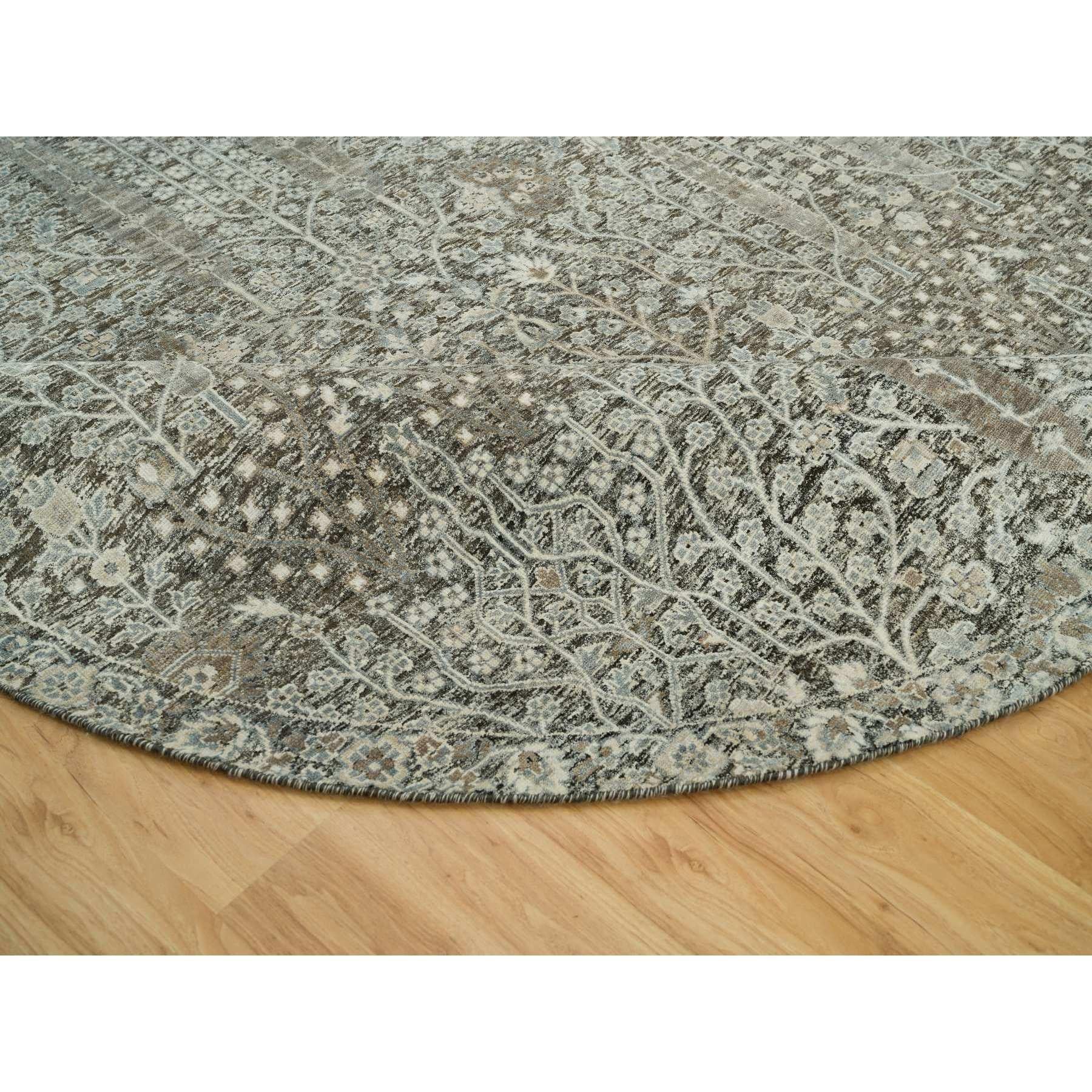 8'x8' Tapis rond en laine et soie grise nouée à la main avec saule et cyprès Neuf - En vente à Carlstadt, NJ