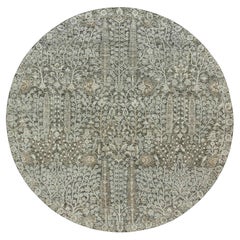 Alfombra redonda de sauce y ciprés anudada a mano en lana y seda gris de 8'x8'