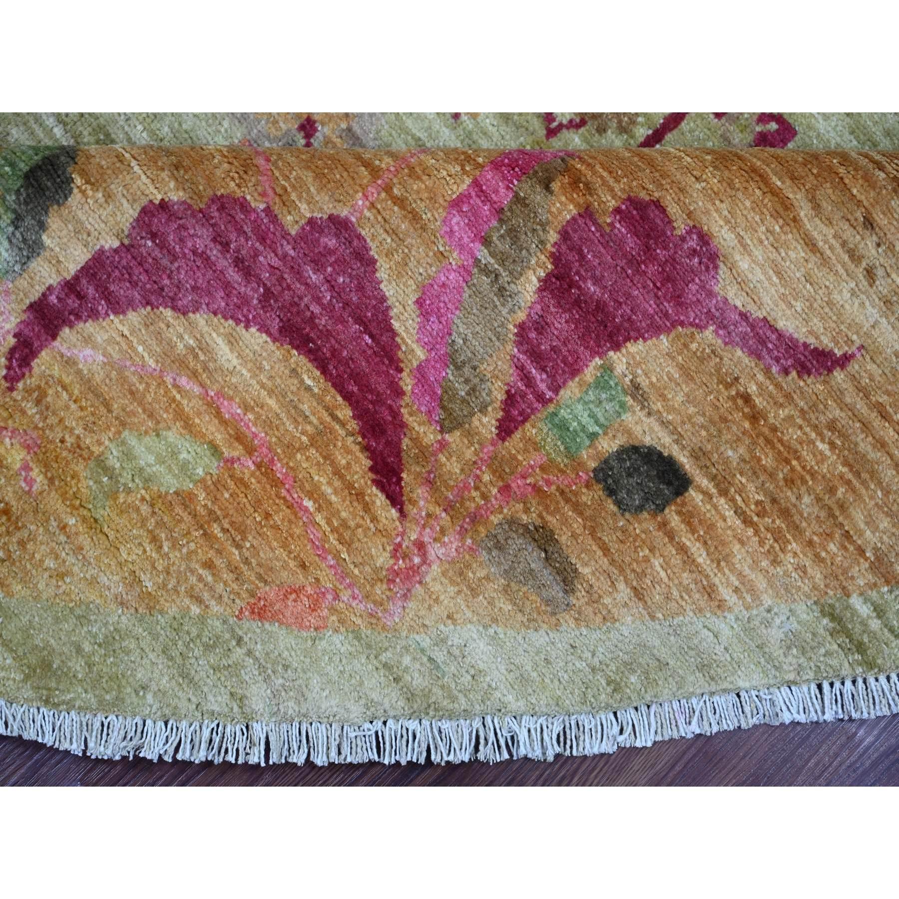 8'x8' Green Chinese Art Deco Inspired Peshawar Hand Knotsted Wool Round Rug (Tapis rond en laine nouée à la main) Neuf - En vente à Carlstadt, NJ