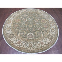 8'x8' Green Peshawar with Ziegler Mahal Design Hand Knotted Wool Round Rug