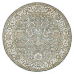 8'x8' Green Peshawar with Ziegler Mahal Design Hand Knotted Wool Round Rug