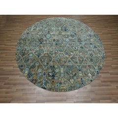 8'x8' Green Trellis Borderless Garden Design Hand Knotted Wool Round Rug