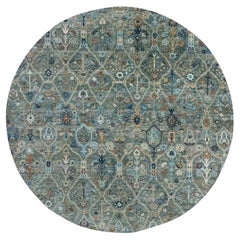 8'x8' Green Trellis Borderless Garden Design Hand Knotted Wool Round Rug