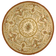 8x8 Hand Knotted French Aubusson Style Area Rug with Elegant Floral Design