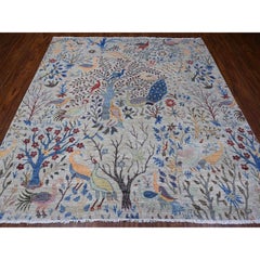 8'x8' Heavenly Gray Afghan Peshawar Wool Hand Knots Rugs Quadrato Orientale