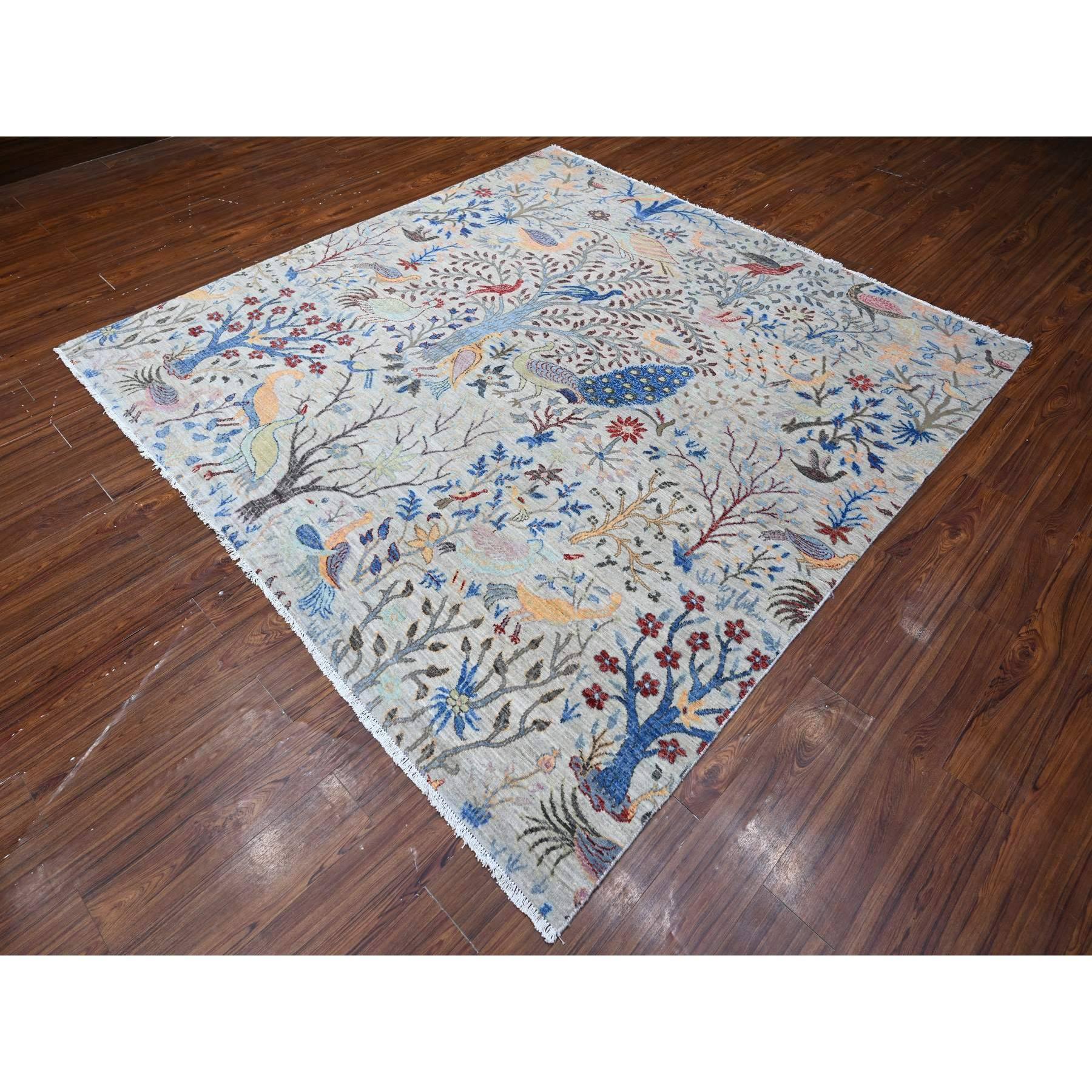 8'x8' Heavenly Gray Afghan Peshawar Wool Hand Knotted Square Oriental Rug (Oushak) im Angebot