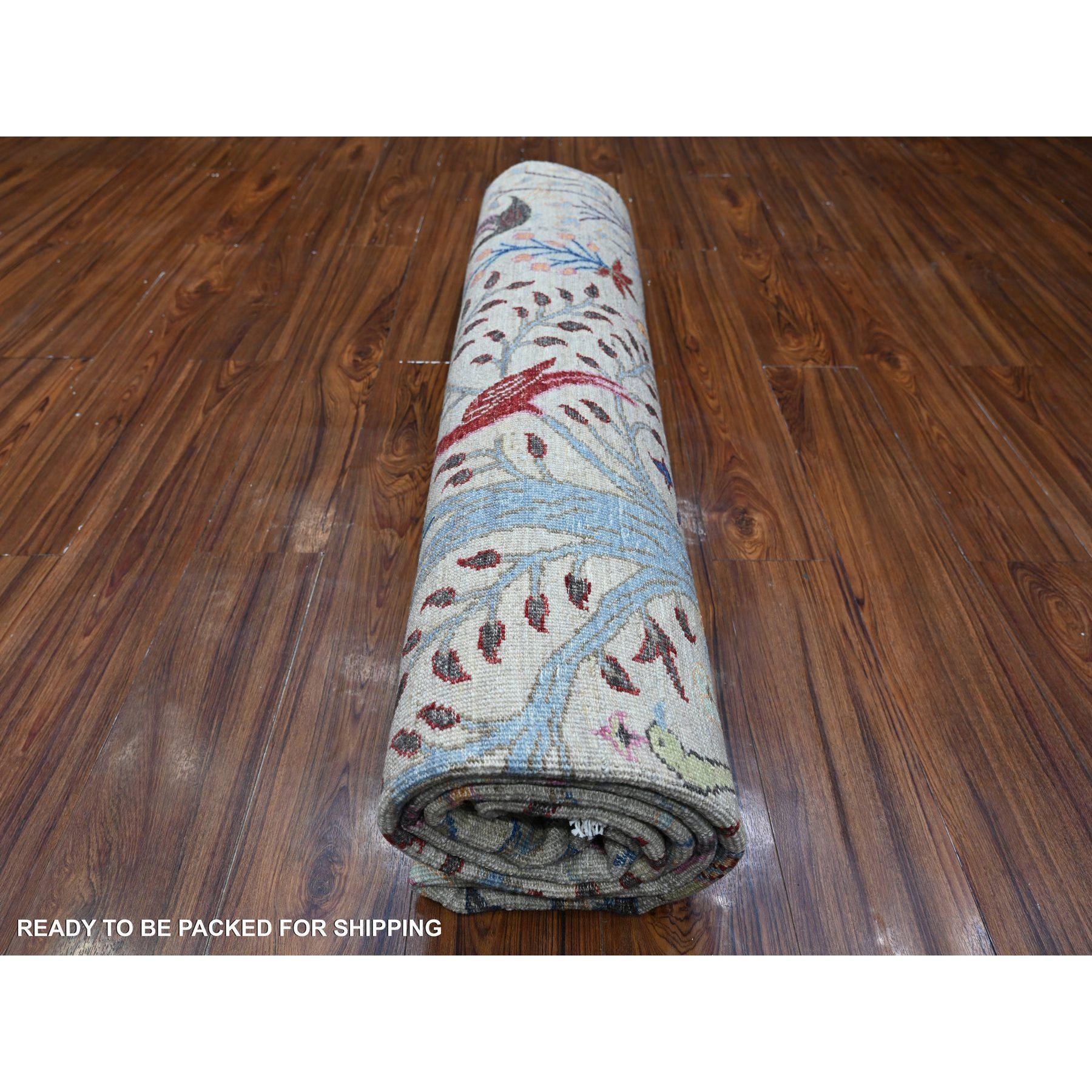 8'x8' Heavenly Gray Afghan Peshawar Wool Hand Knotted Square Oriental Rug im Angebot 1