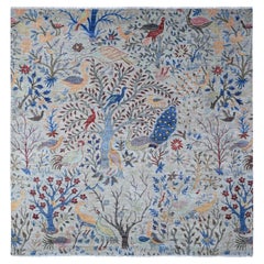 8'x8' Heavenly Gray Afghan Peshawar Wool Hand Knotted Square Oriental Rug