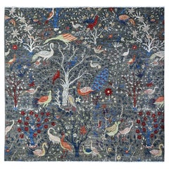 8'x8' Iridium Gray Afghan Peshawar Hand Knotted Soft Wool Oriental Rug