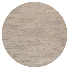8'x8' Ivory Modern Design Hand Knotted Textured Pure Wool Round Oriental Rug