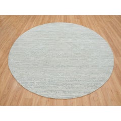 8'x8'  Ivory Modern Design, Undyed Natural Wool Hand Knotted Round Rug