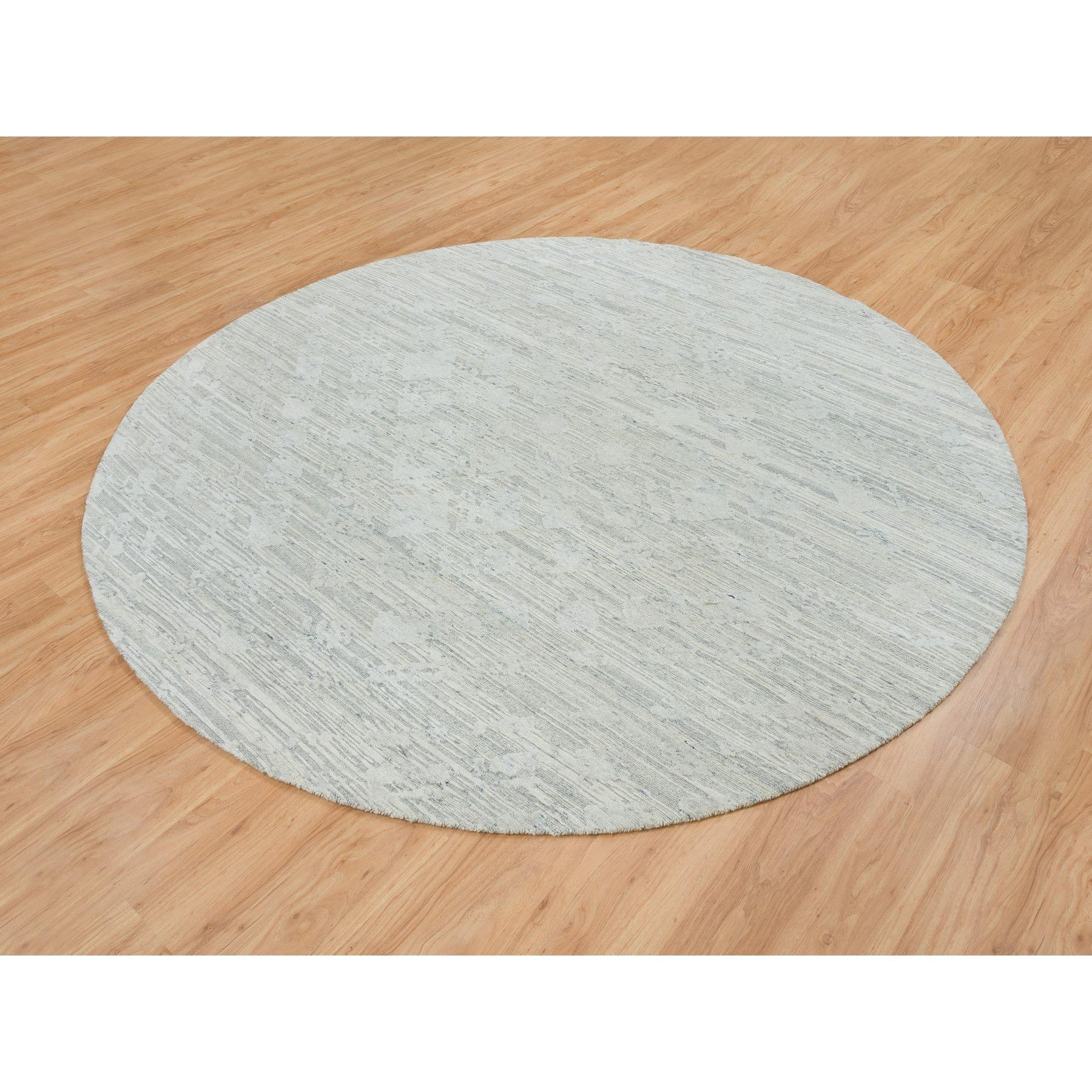 8'x8'  Marfil Diseño Moderno, Alfombra Redonda Anudada a Mano de Lana Natural sin Teñir Indio en venta