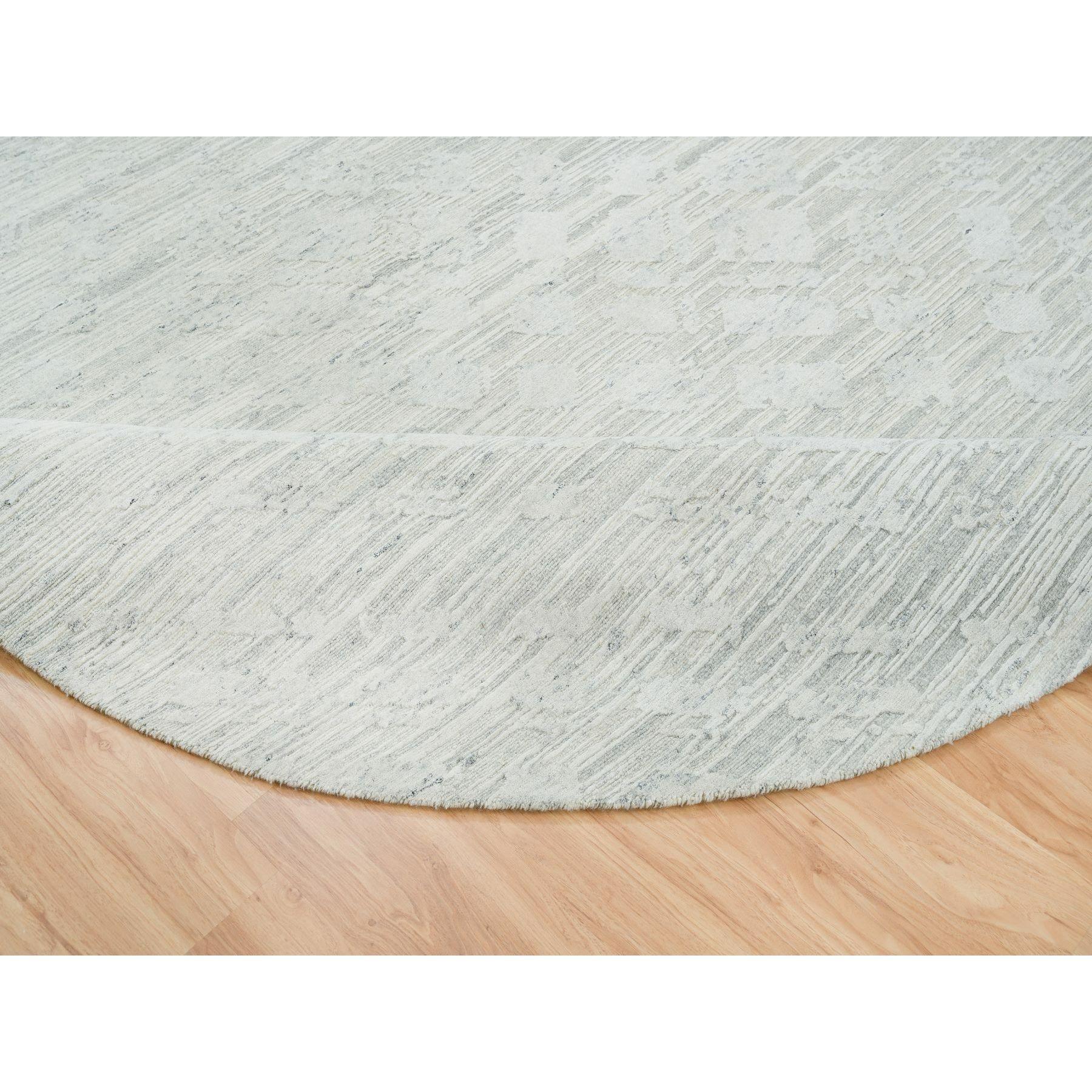 8'x8'  Marfil Diseño Moderno, Alfombra Redonda Anudada a Mano de Lana Natural sin Teñir Siglo XXI y contemporáneo en venta